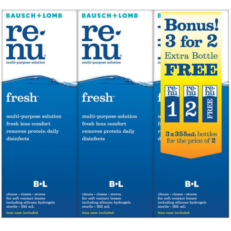 Bausch & Lomb Renu Fresh 3 For 2 355ml front image on Livehealthy HK imported from Australia