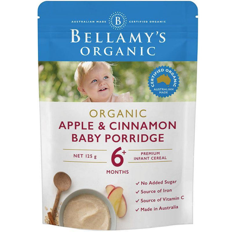 Bellamy's Organic Apple Cinnamon Baby Porridge 125g front image on Livehealthy HK imported from Australia