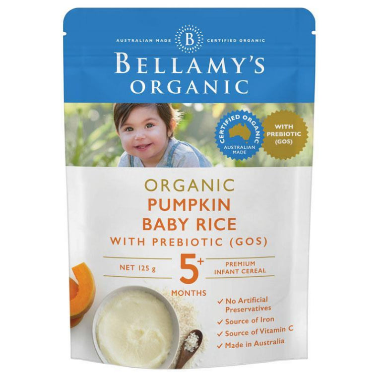 Bellamy's Organic Pumpkin Baby Rice with Prebiotic 125g front image on Livehealthy HK imported from Australia