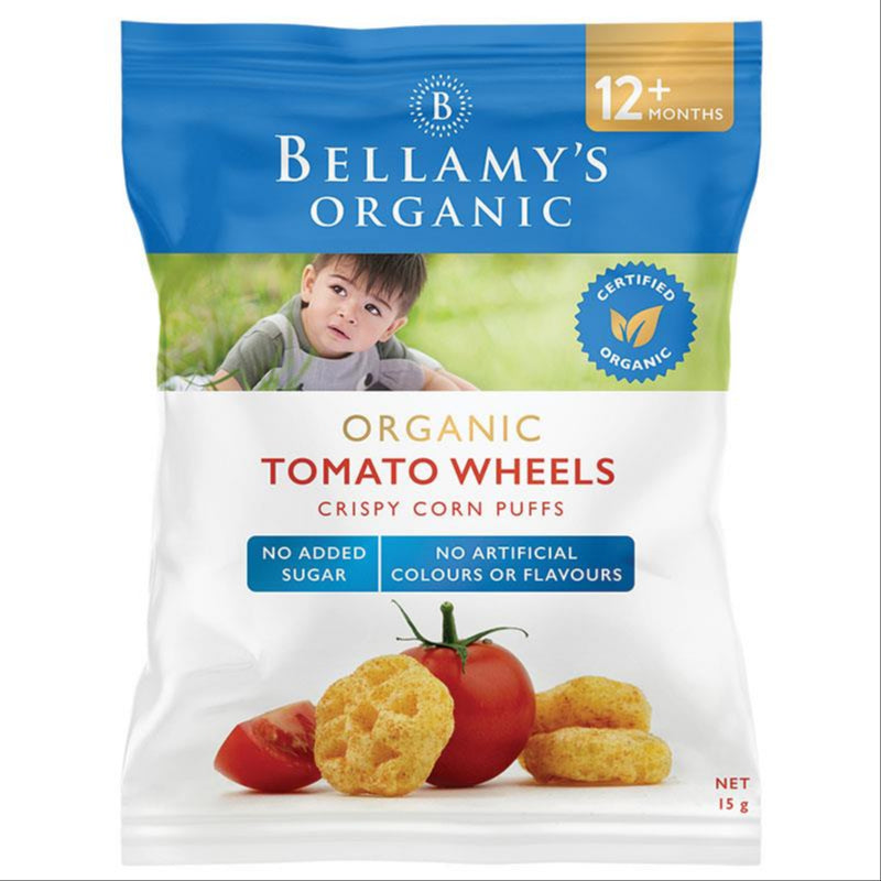 Bellamy's Organic Tomato Wheels 15g 12m+ front image on Livehealthy HK imported from Australia
