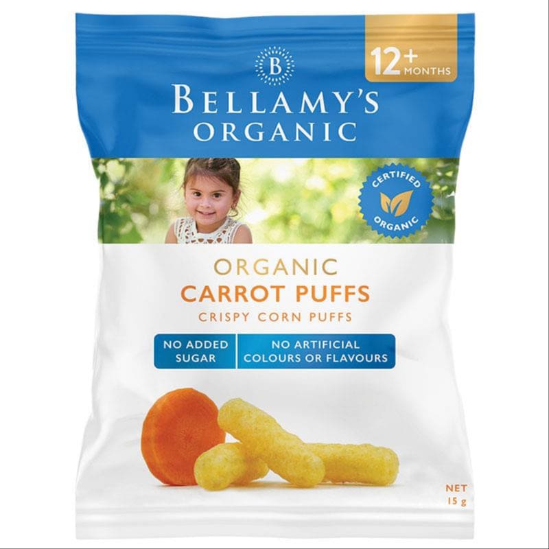 Bellamy's Organic Carrot Puffs 15g 12m+ front image on Livehealthy HK imported from Australia