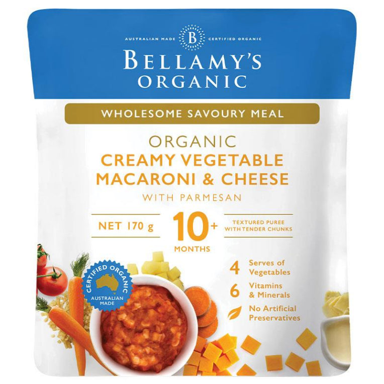 Bellamys Organic Creamy Vegetable Macaroni & Cheese 170g front image on Livehealthy HK imported from Australia