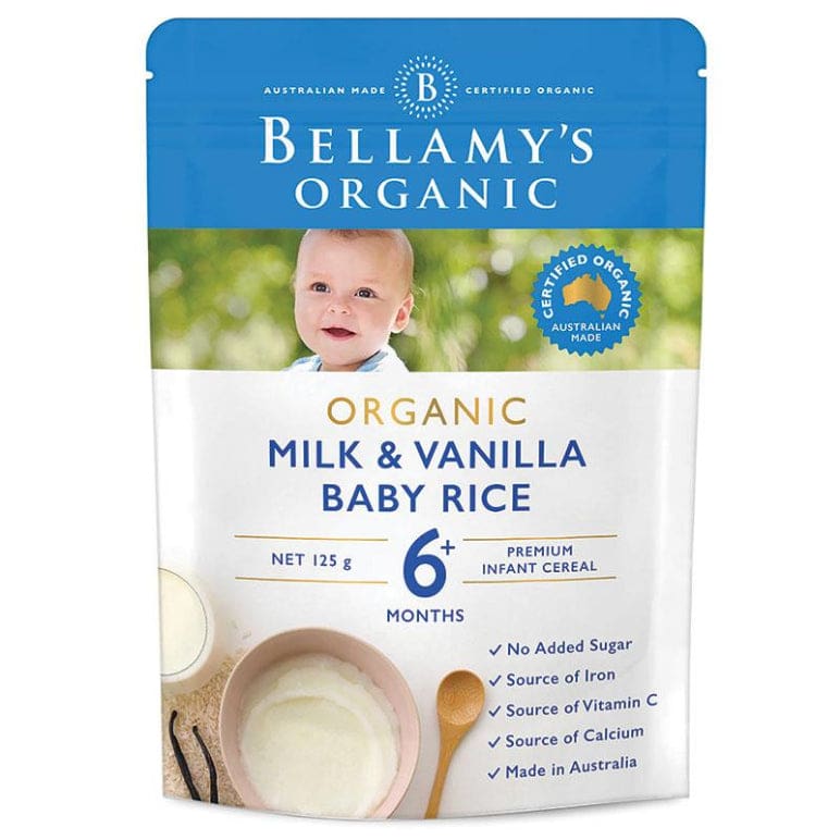 Bellamy's Organic Milk & Vanilla Baby Rice Cereal 125g front image on Livehealthy HK imported from Australia