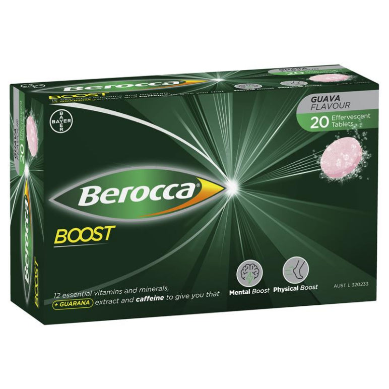 Berocca Boost Energy Vitamin With Guarana Effervescent Tablets 20 front image on Livehealthy HK imported from Australia