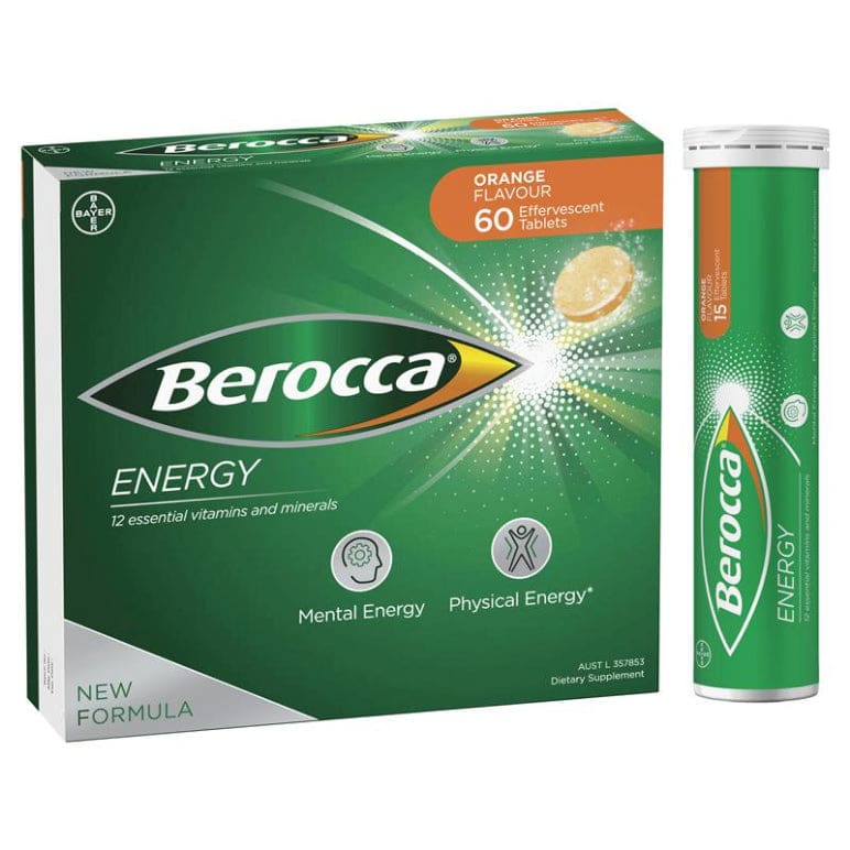 Berocca Energy Vitamin B & C Orange Flavour Effervescent Tablets 60 Pack front image on Livehealthy HK imported from Australia