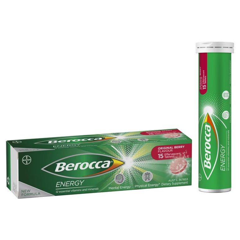 Berocca Energy Vitamin B & C Original Berry Flavour Effervescent Tablets 15 Pack front image on Livehealthy HK imported from Australia