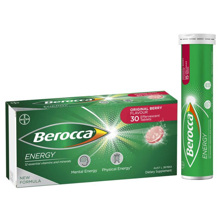 Berocca Energy Vitamin B & C Original Berry Flavour Effervescent Tablets 30 Pack front image on Livehealthy HK imported from Australia