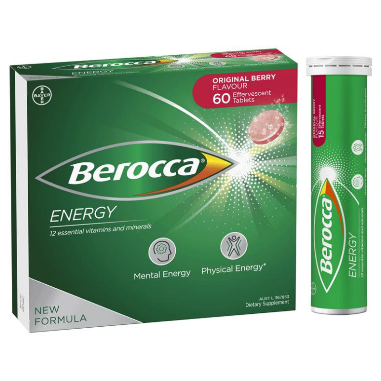 Berocca Energy Vitamin B & C Original Berry Flavour Effervescent Tablets 60 Pack front image on Livehealthy HK imported from Australia