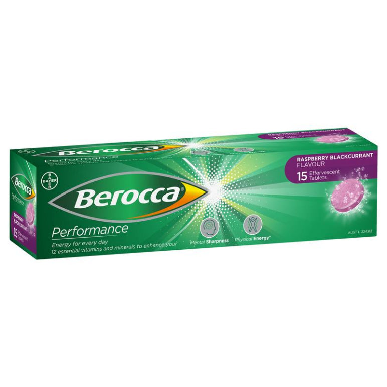 Berocca Energy Vitamin B & C Raspberry Blackcurrant Flavour Effervescent Tablets 15 Pack front image on Livehealthy HK imported from Australia