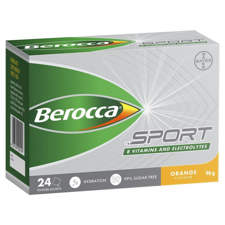 Berocca Sport B Vitamins & Electrolytes Orange Flavour 24 Powder Sachets front image on Livehealthy HK imported from Australia