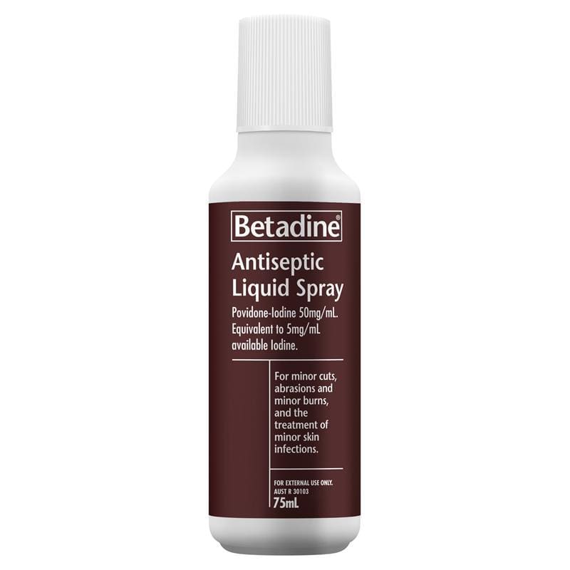 Betadine Antiseptic Liquid Spray 75mL front image on Livehealthy HK imported from Australia