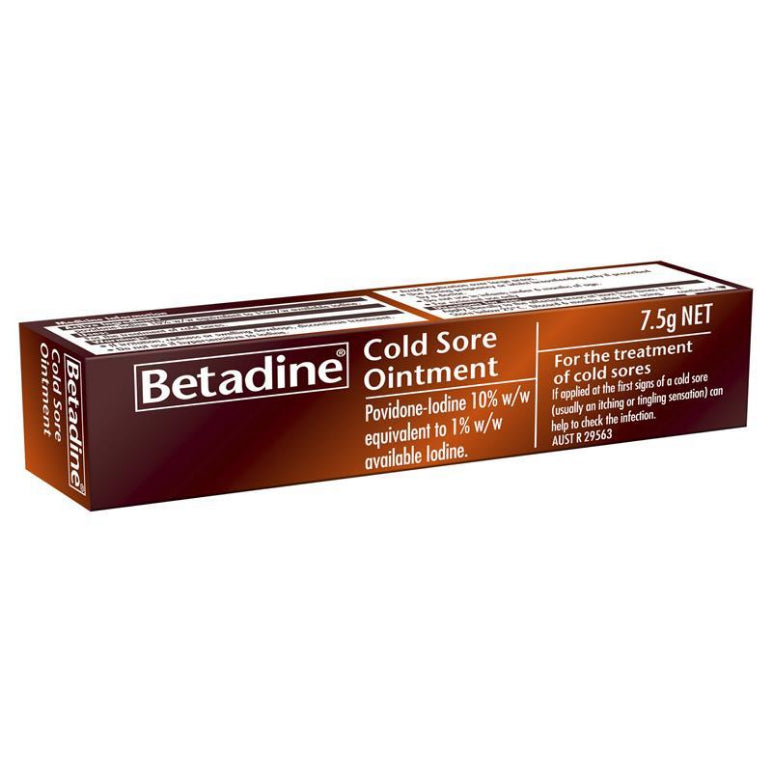 Betadine Cold Sore Ointment Cream 7.5g front image on Livehealthy HK imported from Australia