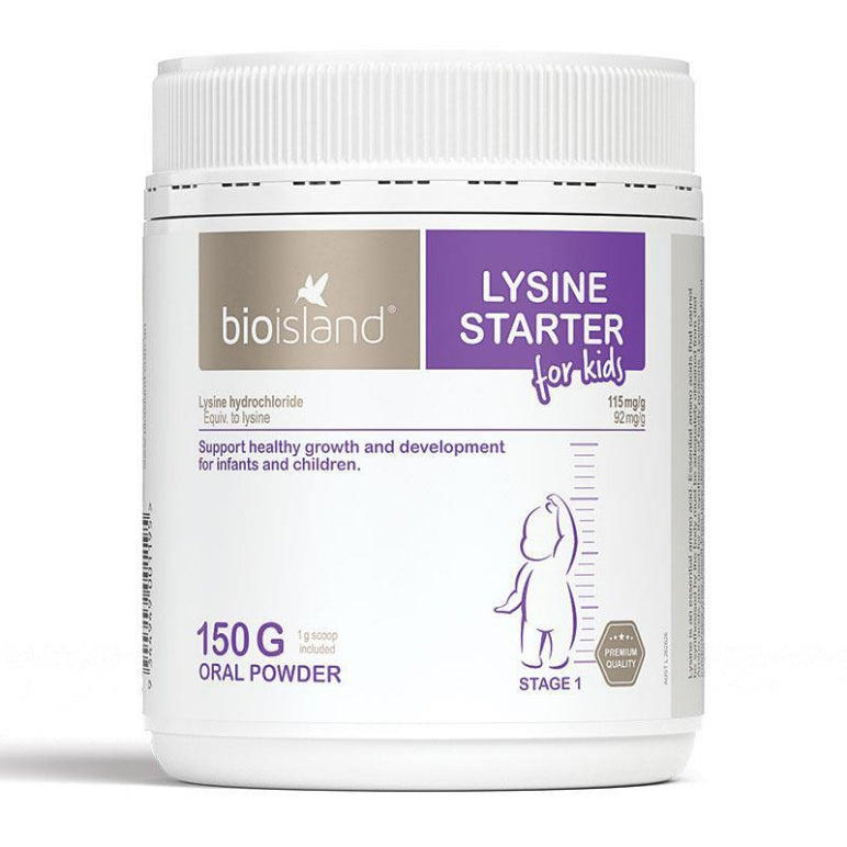 Bio Island Lysine Starter for Kids 150g Oral Powder front image on Livehealthy HK imported from Australia
