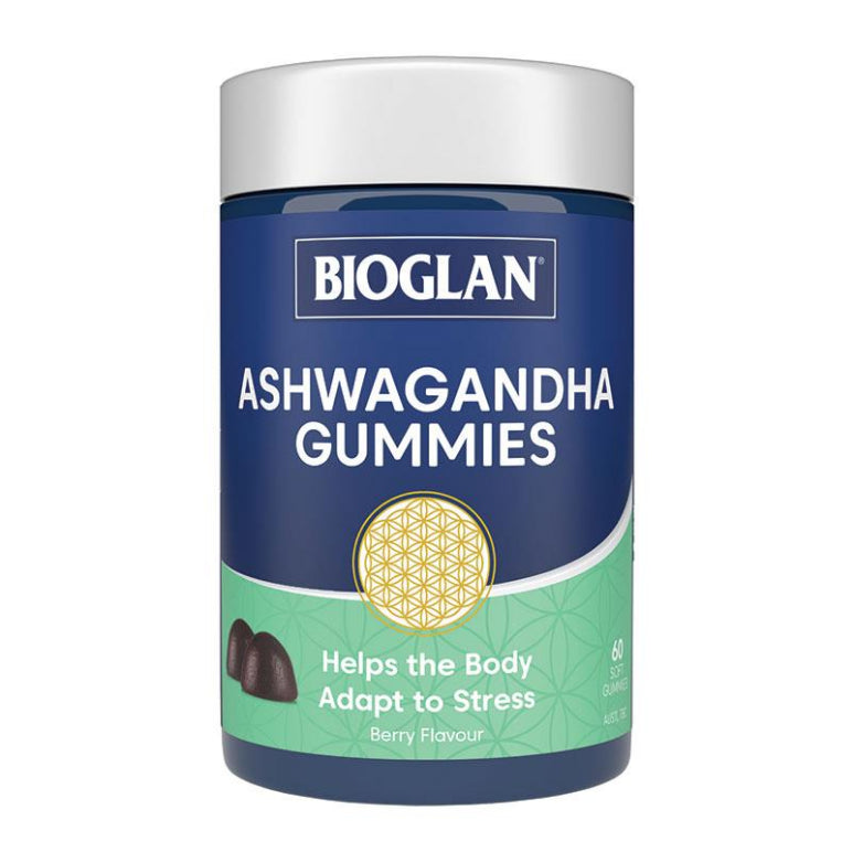 Bioglan Ashwagandha 60 Gummies front image on Livehealthy HK imported from Australia