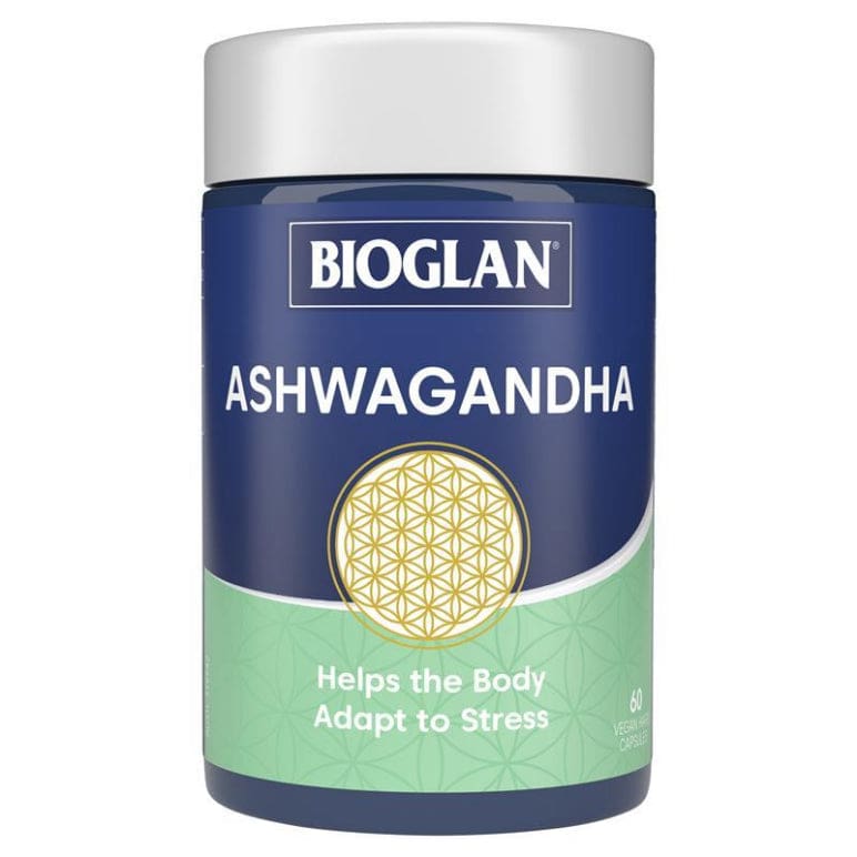Bioglan Ashwagandha 6000mg 60 Vegan Capsules front image on Livehealthy HK imported from Australia