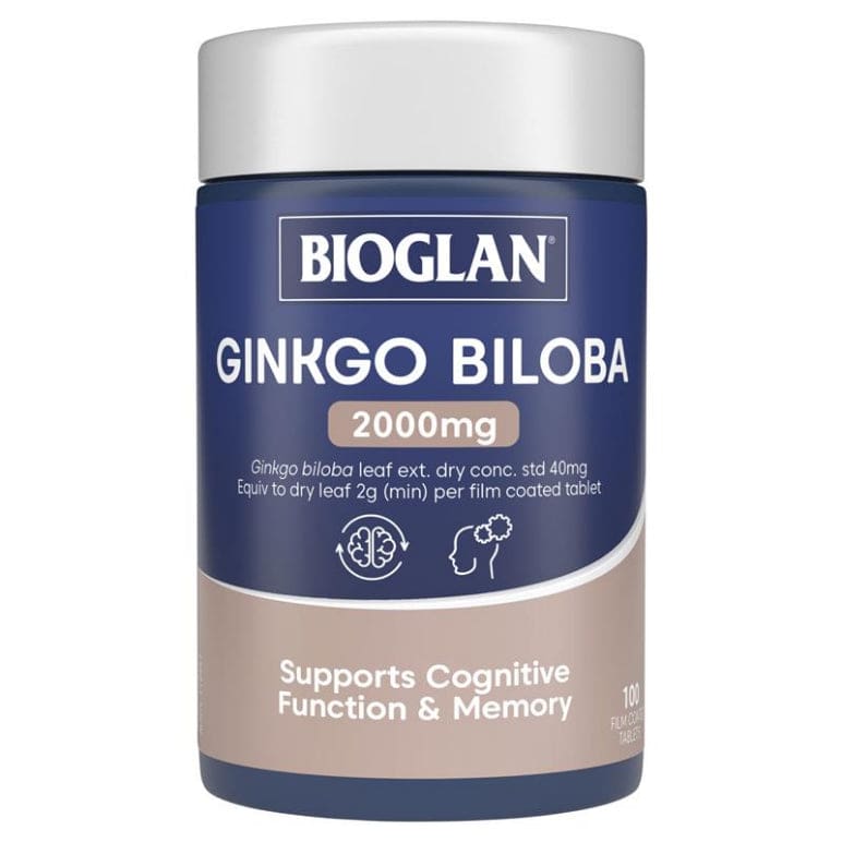 Bioglan Ginkgo Biloba 2000mg 100 Tablets front image on Livehealthy HK imported from Australia