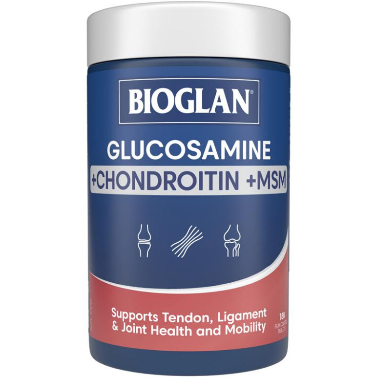 Bioglan Glucosamine Chondroitin + MSM 180 Tablets front image on Livehealthy HK imported from Australia