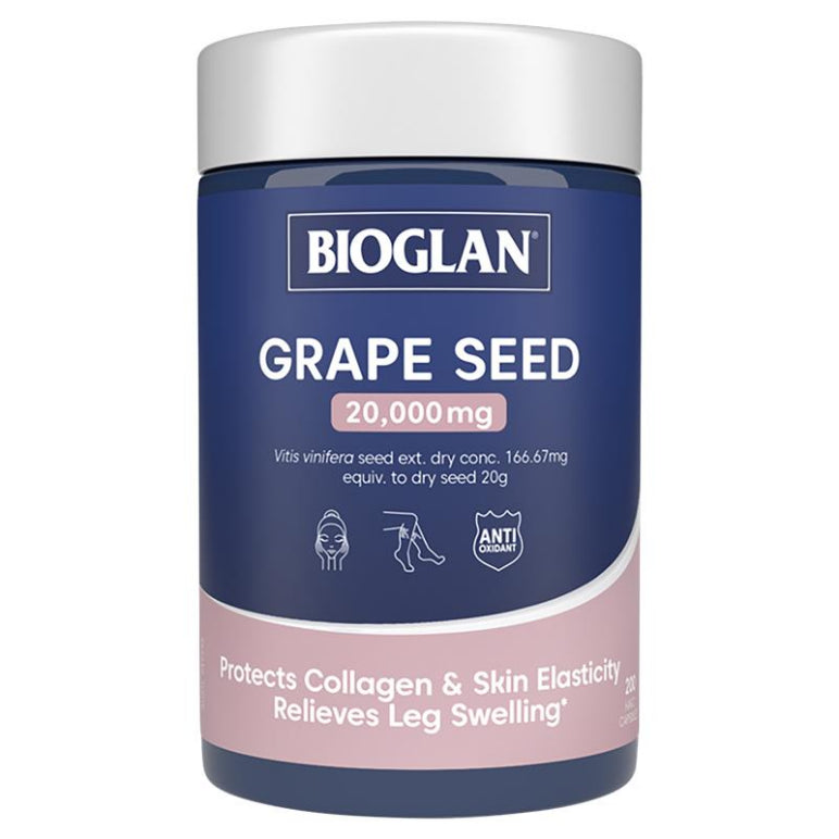 Bioglan Grape Seed 20000mg 200 Capsules front image on Livehealthy HK imported from Australia