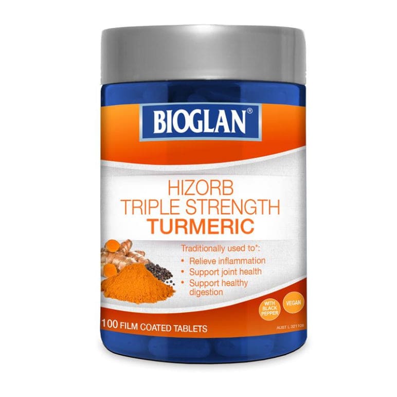 Bioglan Hi-Zorb Triple Strength Turmeric 100 Tablets front image on Livehealthy HK imported from Australia