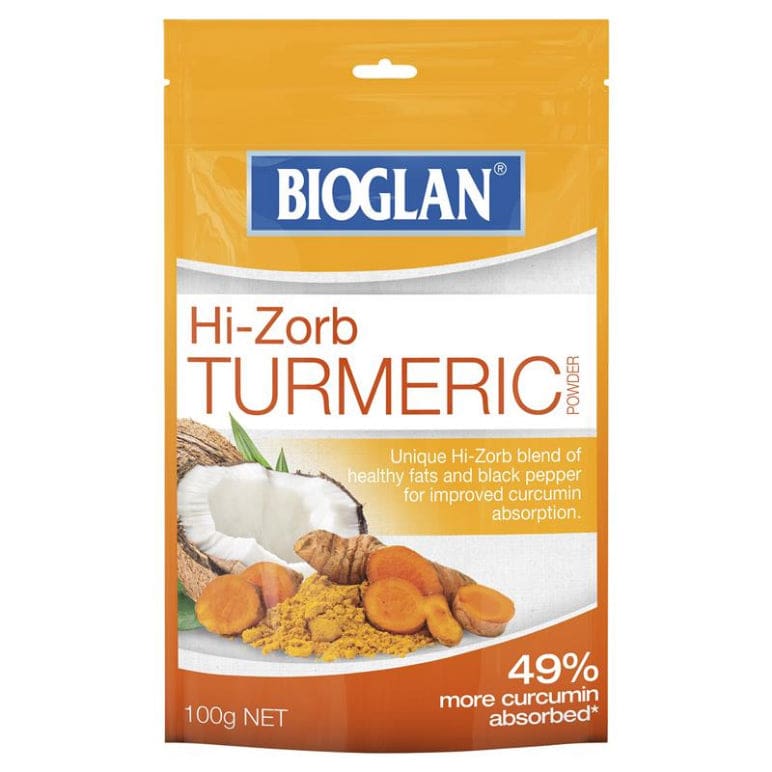 Bioglan Hi-Zorb Turmeric Powder 100g front image on Livehealthy HK imported from Australia