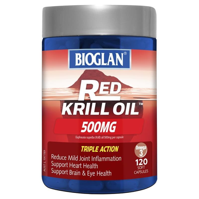 Bioglan Red Krill Oil 500mg 120 Soft Capsules front image on Livehealthy HK imported from Australia