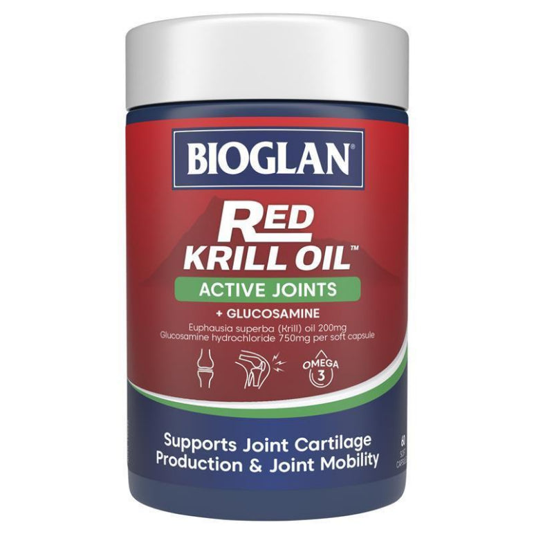 Bioglan Red Krill Oil Active Joints 60 Soft Capsules front image on Livehealthy HK imported from Australia