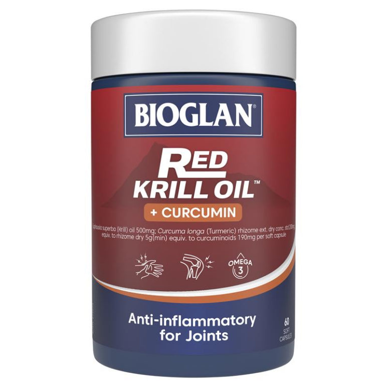 Bioglan Red Krill Plus Curcumin 60 Capsules front image on Livehealthy HK imported from Australia