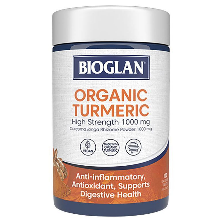 Bioglan Superfoods Organic Turmeric 1000mg 100 Tablets front image on Livehealthy HK imported from Australia