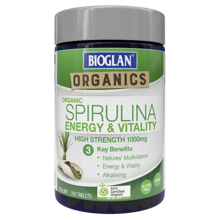 Bioglan Superfoods Spirulina 1000mg 200 Tablets front image on Livehealthy HK imported from Australia