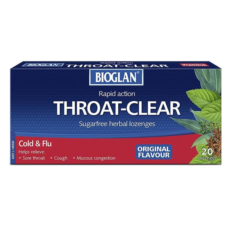 Bioglan Throat Clear Original 20 Lozenges front image on Livehealthy HK imported from Australia