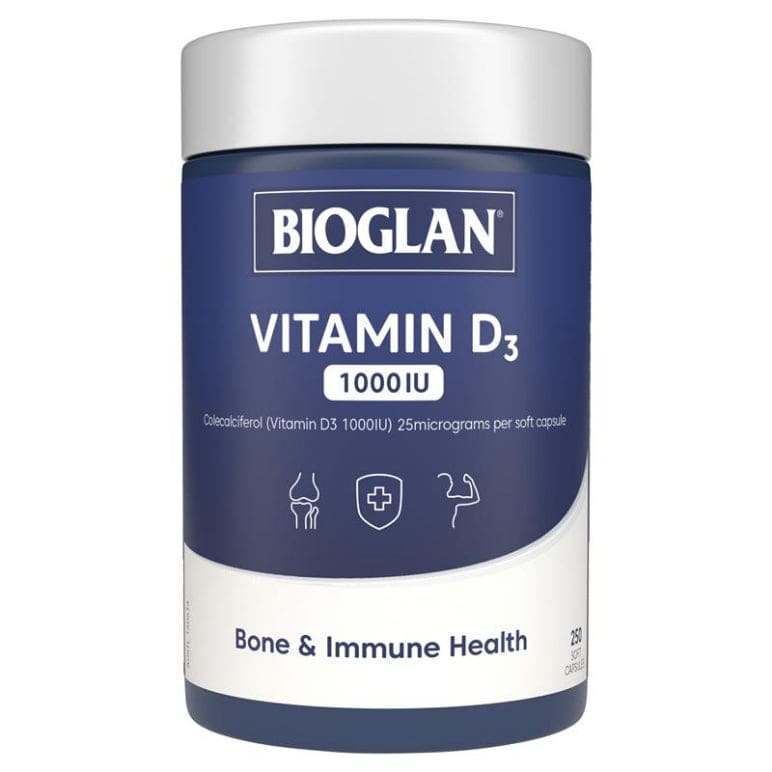 Bioglan Vitamin D3 1000IU 250 Capsules front image on Livehealthy HK imported from Australia