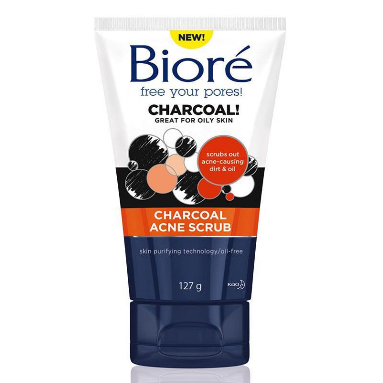 Biore Charcoal Acne Scrub 127g front image on Livehealthy HK imported from Australia