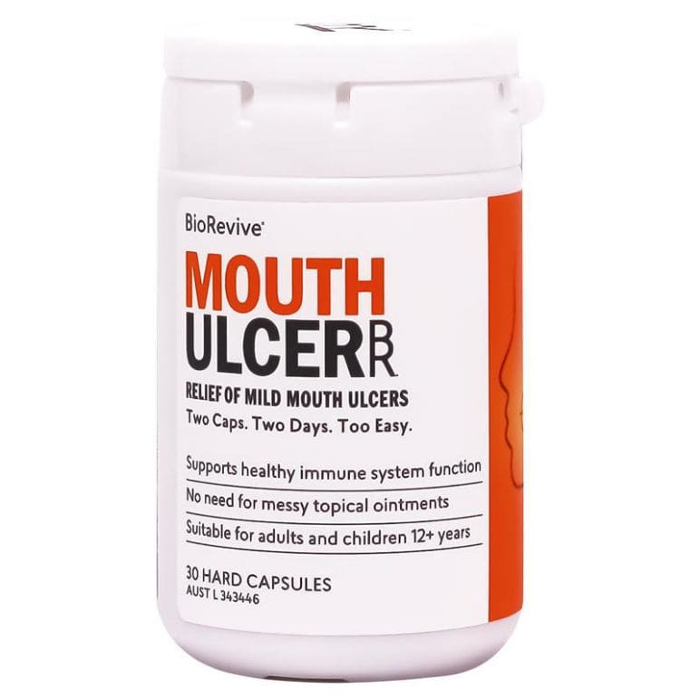 BioRevive MouthUlcer Mouth Ulcer Relief 30 Capsules front image on Livehealthy HK imported from Australia