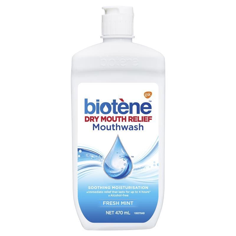 Biotene Dry Mouth Relief Mouthwash Fresh Mint 470mL front image on Livehealthy HK imported from Australia