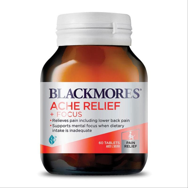 Blackmores Ache Relief + Focus 60 Tablets front image on Livehealthy HK imported from Australia