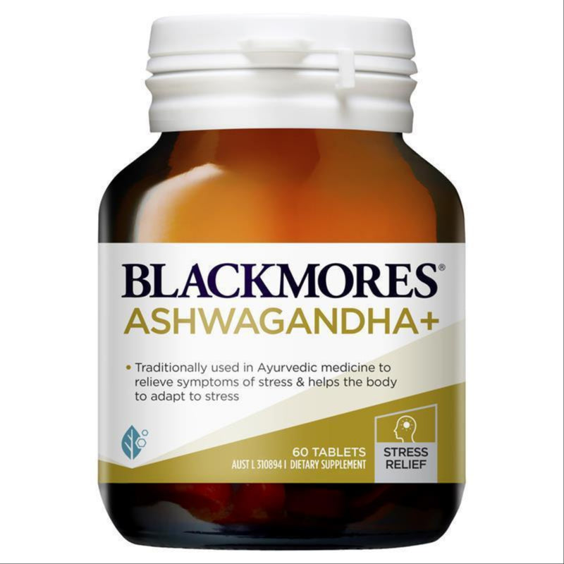 Blackmores Ashwagandha+ Stress Support Vitamin B 60 Tablets front image on Livehealthy HK imported from Australia