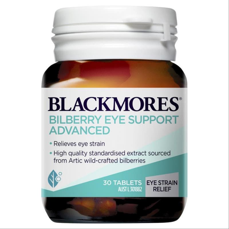 Blackmores Bilberry Eye Support Advanced Vitamin 30 Tablets front image on Livehealthy HK imported from Australia