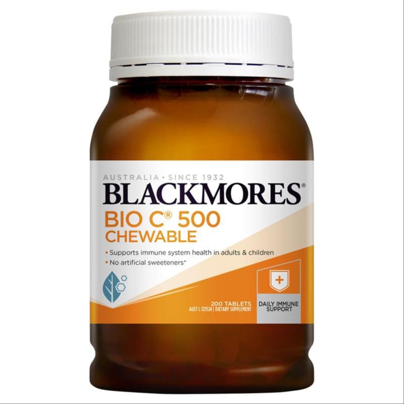 Blackmores Bio C 500mg Chewable Vitamin C Immune Support 200 Tablets front image on Livehealthy HK imported from Australia