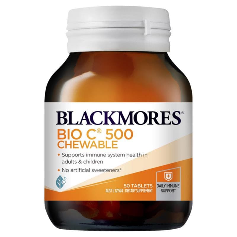 Blackmores Bio C 500mg Chewable Vitamin C Immune Support 50 Tablets front image on Livehealthy HK imported from Australia