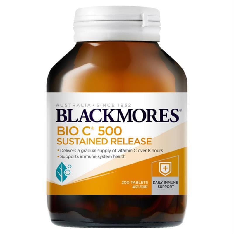 Blackmores Bio C 500mg Sustained Release Vitamin C Immune Support 200 Tablets front image on Livehealthy HK imported from Australia