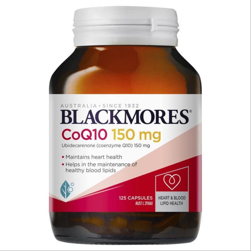 Blackmores CoQ10 150mg Heart Health Vitamin 125 Capsules Value Pack front image on Livehealthy HK imported from Australia