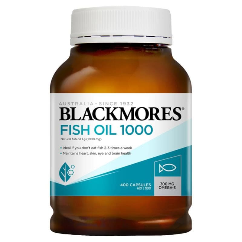 Blackmores Fish Oil 1000mg Omega-3 400 Capsules front image on Livehealthy HK imported from Australia