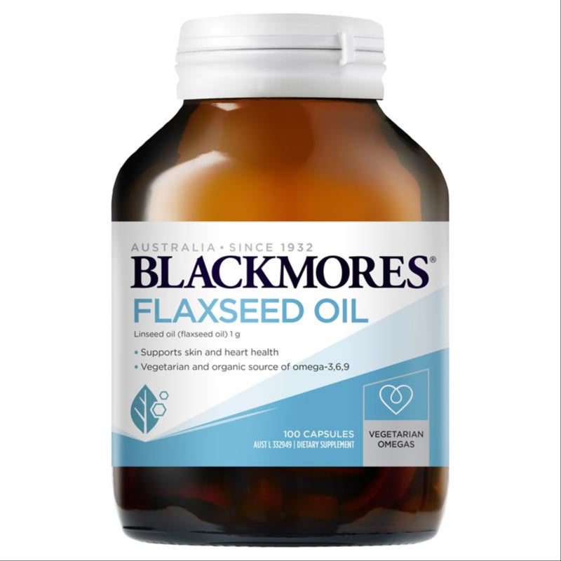 Blackmores Flaxseed Oil 1000mg Omega-3 Vegetarian 100 Capsules front image on Livehealthy HK imported from Australia