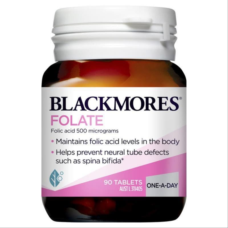 Blackmores Folate 500mg Folic Acid Vitamin 90 Tablets front image on Livehealthy HK imported from Australia