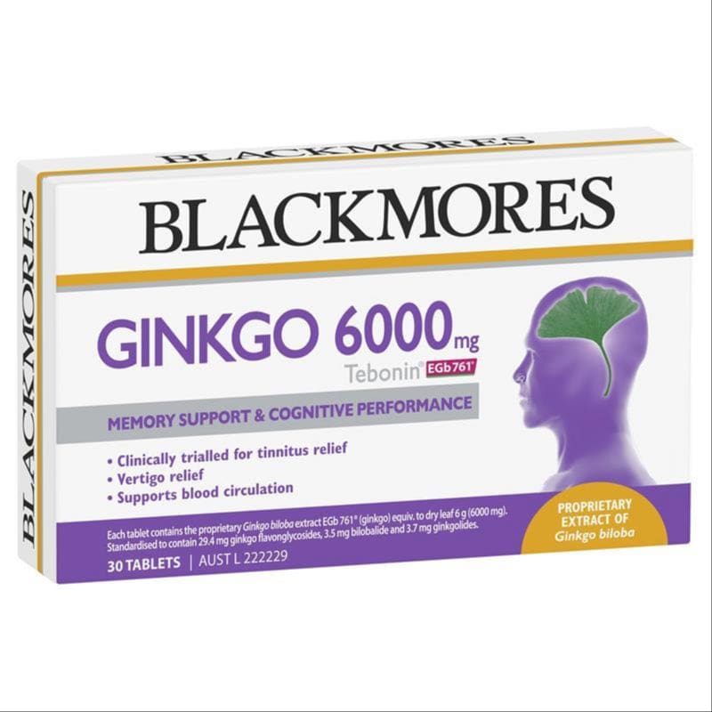 Blackmores Ginkgo 6000mg Tebonin Memory Support 30 Tablets front image on Livehealthy HK imported from Australia