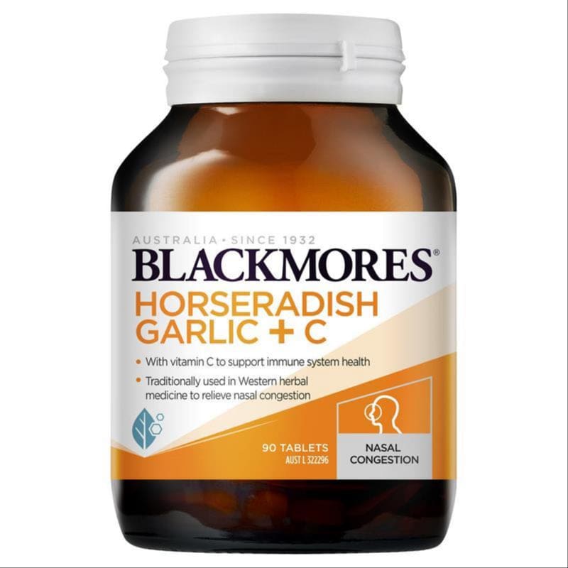 Blackmores Horseradish Garlic + Vitamin C Immune Support 90 Tablets front image on Livehealthy HK imported from Australia