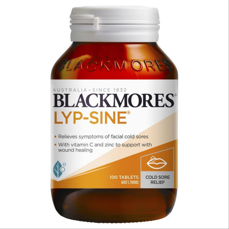 Blackmores Lyp-Sine Cold Sore Relief Vitamin 100 Tablets front image on Livehealthy HK imported from Australia