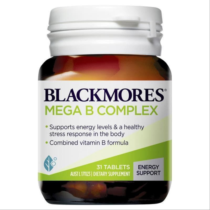 Blackmores Mega B Complex Energy Support Vitamin B12 31 Tablets front image on Livehealthy HK imported from Australia