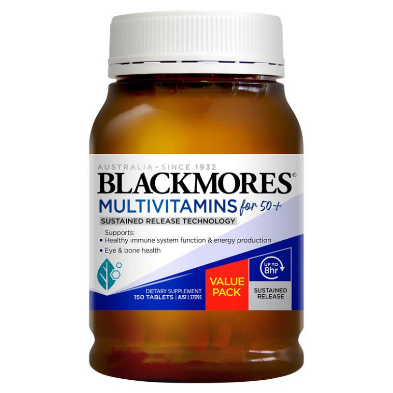 Blackmores Multivitamin For 50+ Sustained Release 150 Tablets front image on Livehealthy HK imported from Australia