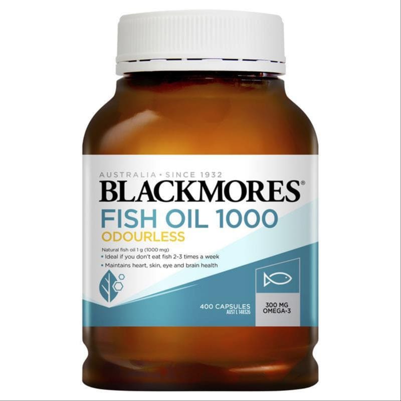 Blackmores Odourless Fish Oil 1000mg Omega-3 400 Capsules front image on Livehealthy HK imported from Australia